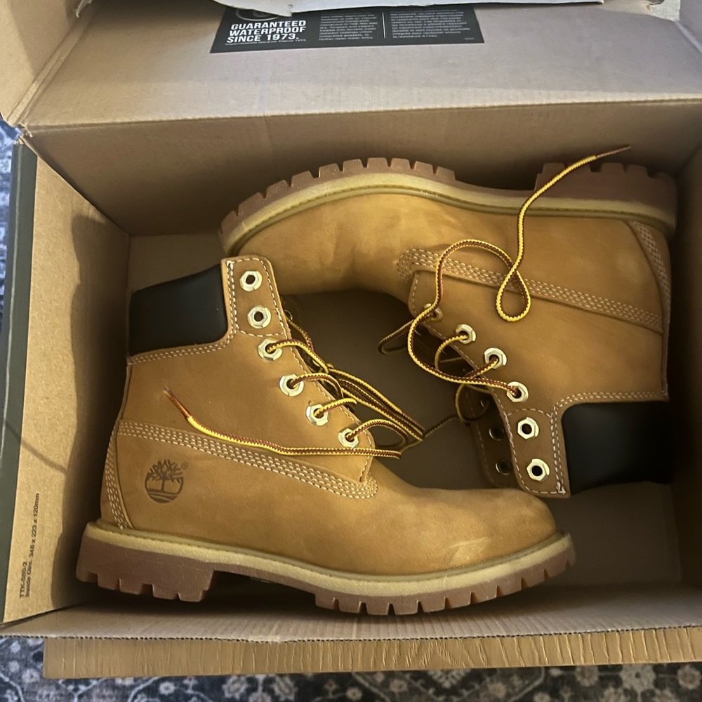 Timberland Wheat Nubuck Boots with Black Collar